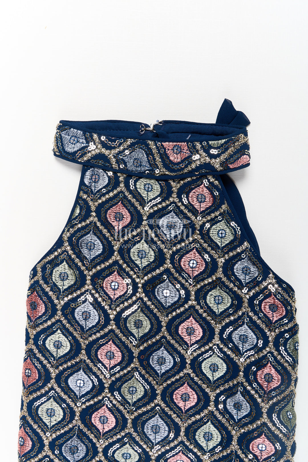 Girls Navy Blue Sharara Set with Embroidered Yoke and Flared Plazo in Navy Blue Sharara Style