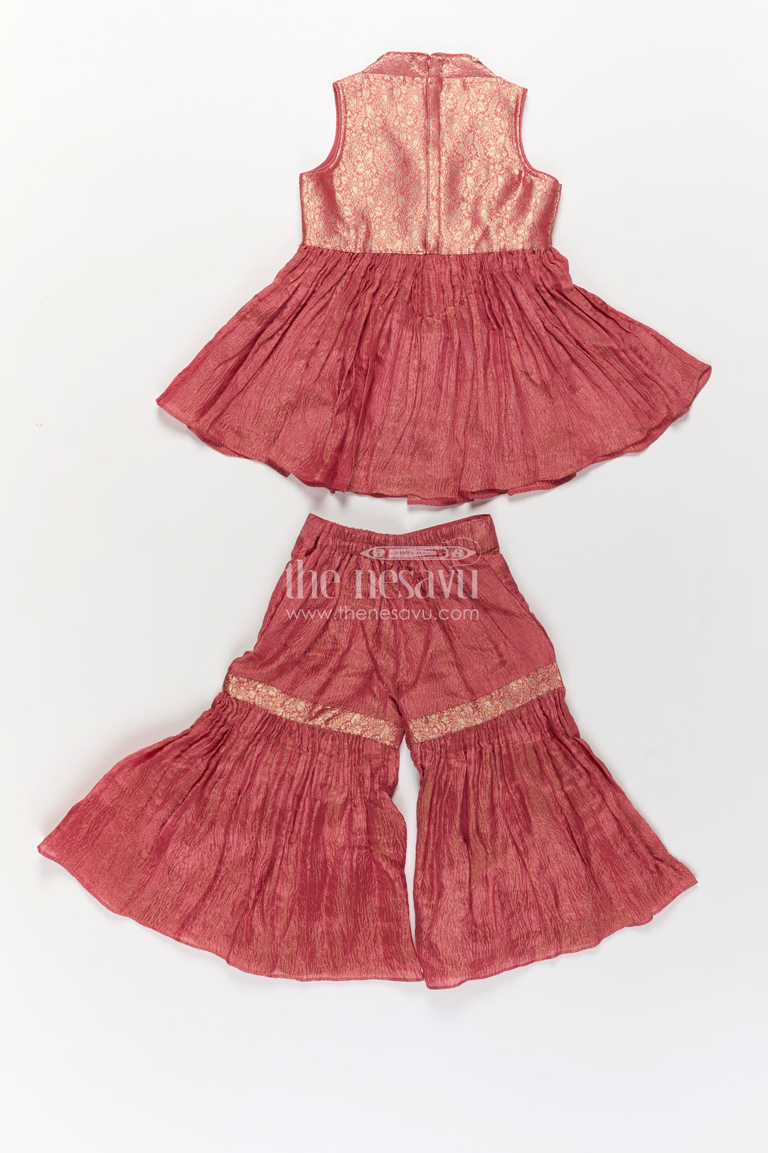 Pink Colour Sharara Set for Girls in Organza with Brocade Top Dupatta and Flared Bottoms