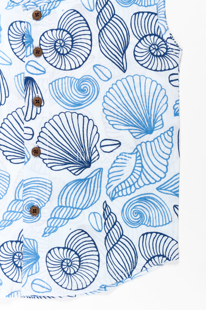 Baby Boys Cotton Jabla in Nautical Blue Shell Motif Print for Everyday jhabla for infants Style
