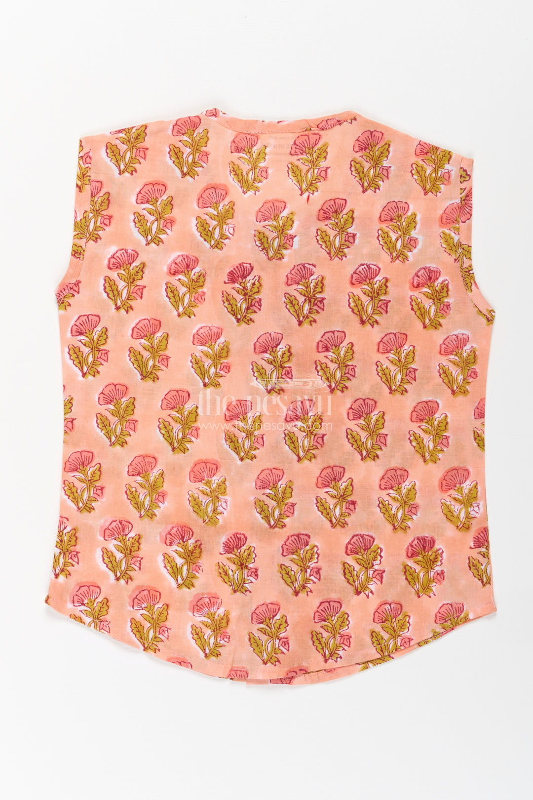 Baby Boys Cotton Jabla in Peach with Floral Digital Print and Wooden Buttons in cotton jablas for newborn Style