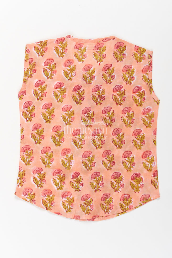 Baby Boys Cotton Jabla in Peach with Floral Digital Print and Wooden Buttons in cotton jablas for newborn Style