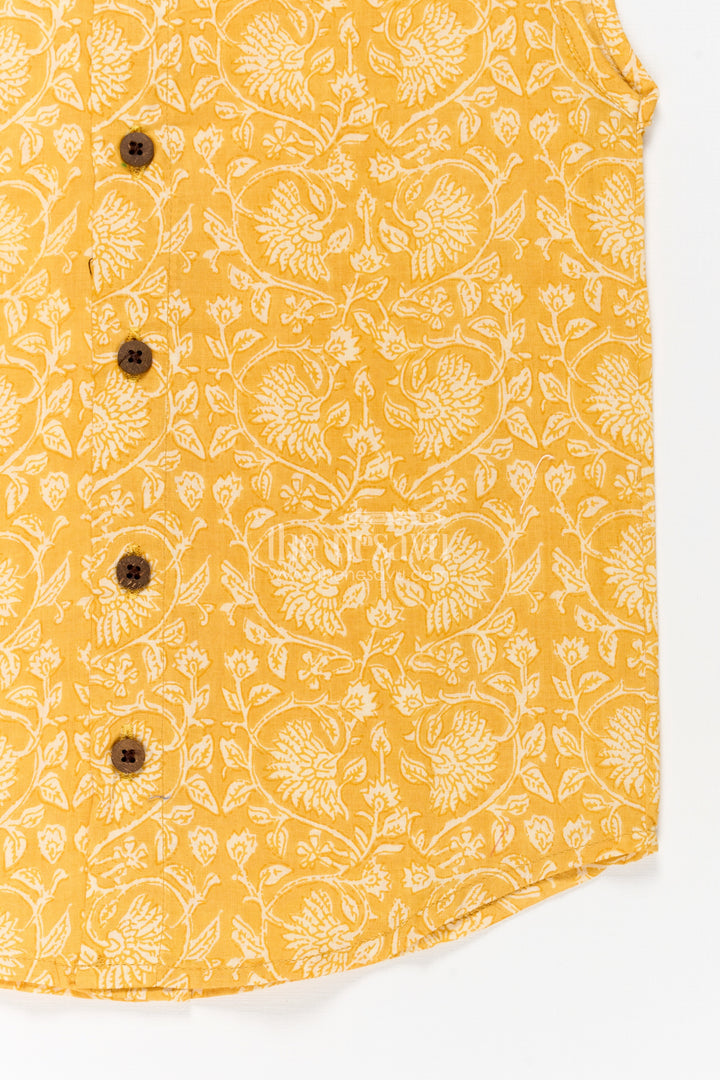 Baby Boys Yellow Cotton Jabla with Vine Pattern Digital Print in newborn jhabla Style