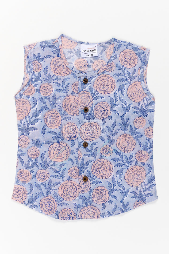 Baby Boys Cotton Jabla with Dusky Blue Base and Delicate Floral Digital Print in newborn jhabla online Style