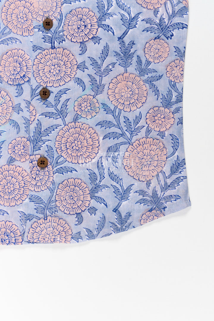 Baby Boys Cotton Jabla with Dusky Blue Base and Delicate Floral Digital Print in newborn jhabla online Style