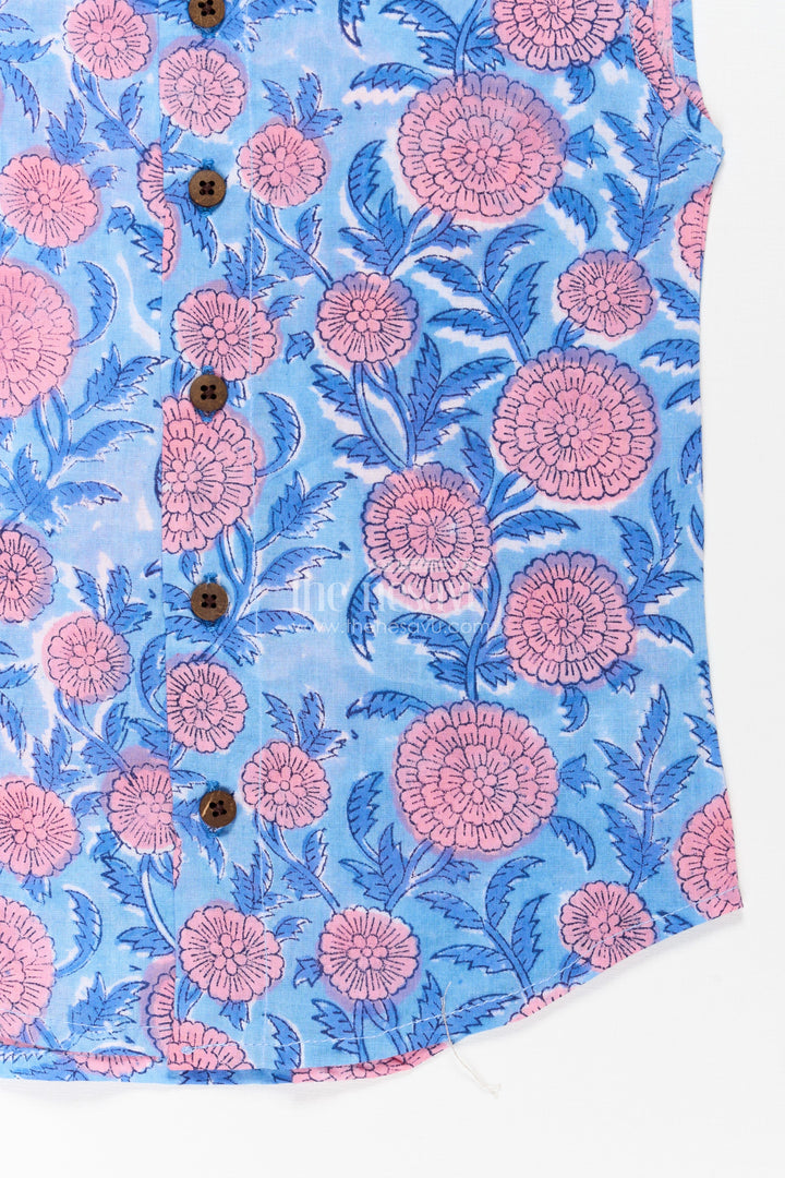 Baby Boys Sleeveless Jabla in Blue with Bold Pink Florals in jhablas for infants Design