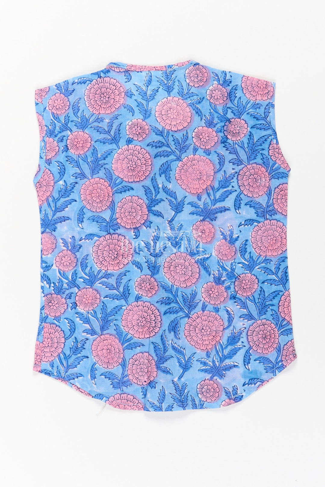 Baby Boys Sleeveless Jabla in Blue with Bold Pink Florals in jhablas for infants Design