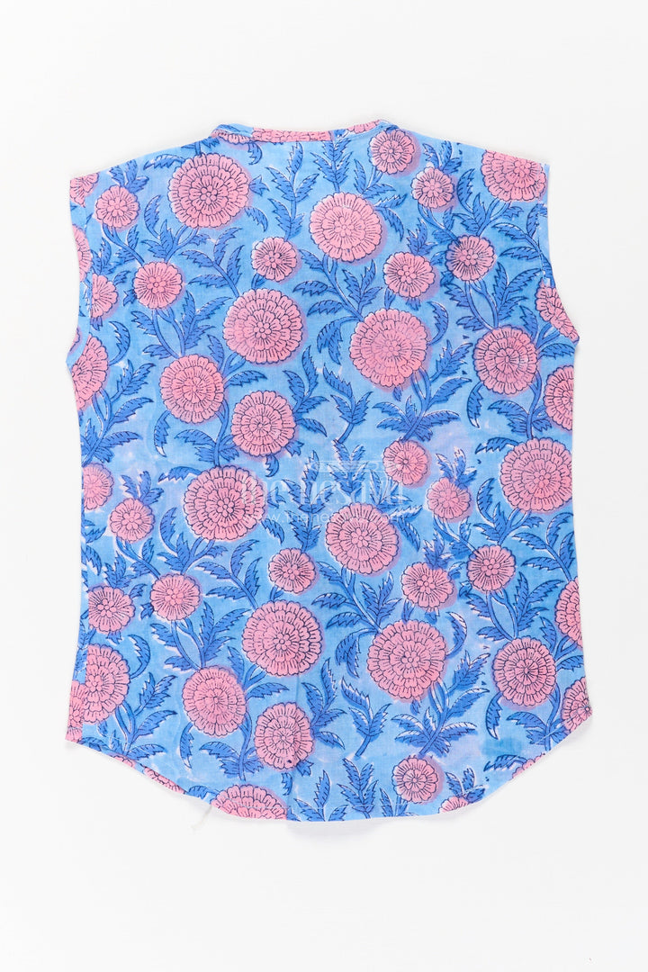 Baby Boys Sleeveless Jabla in Blue with Bold Pink Florals in jhablas for infants Design