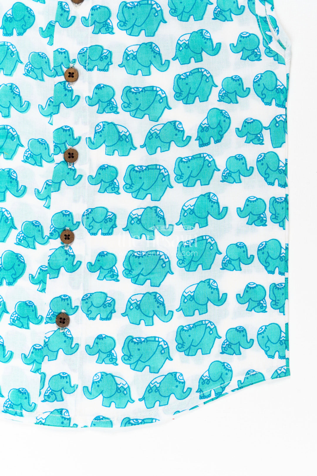 Jablas for Newborn Boys Sleeveless Cotton Shirt with Cute Elephant Digital Print in Teal and White
