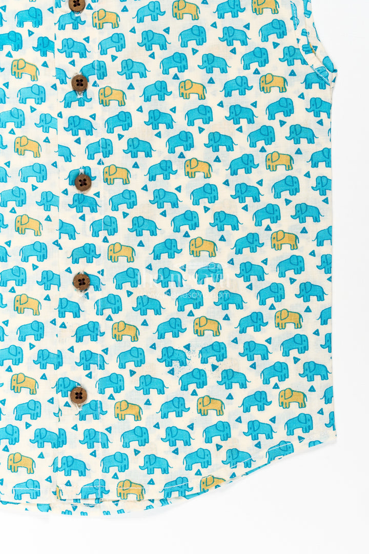 Cotton Jabla for Newborn Boys Sleeveless Printed Shirt with Yellow and Blue Elephant Pattern