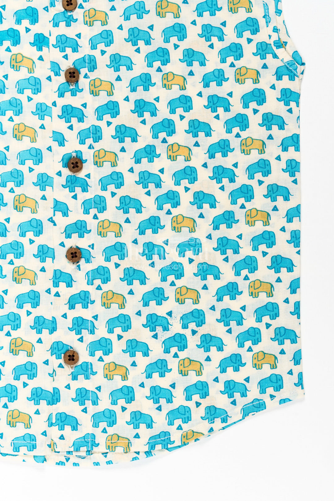 Cotton Jabla for Newborn Boys Sleeveless Printed Shirt with Yellow and Blue Elephant Pattern