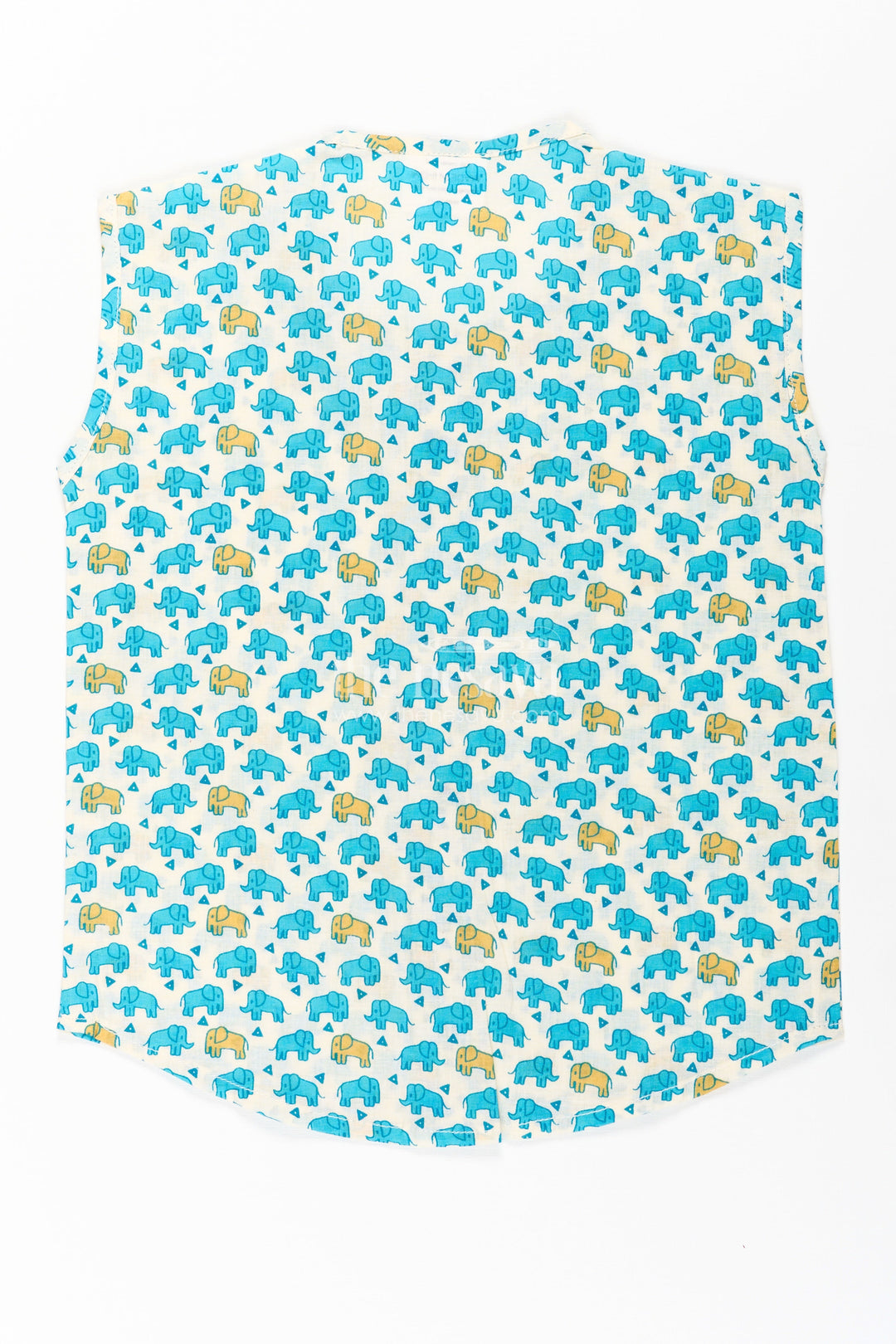 Cotton Jabla for Newborn Boys Sleeveless Printed Shirt with Yellow and Blue Elephant Pattern