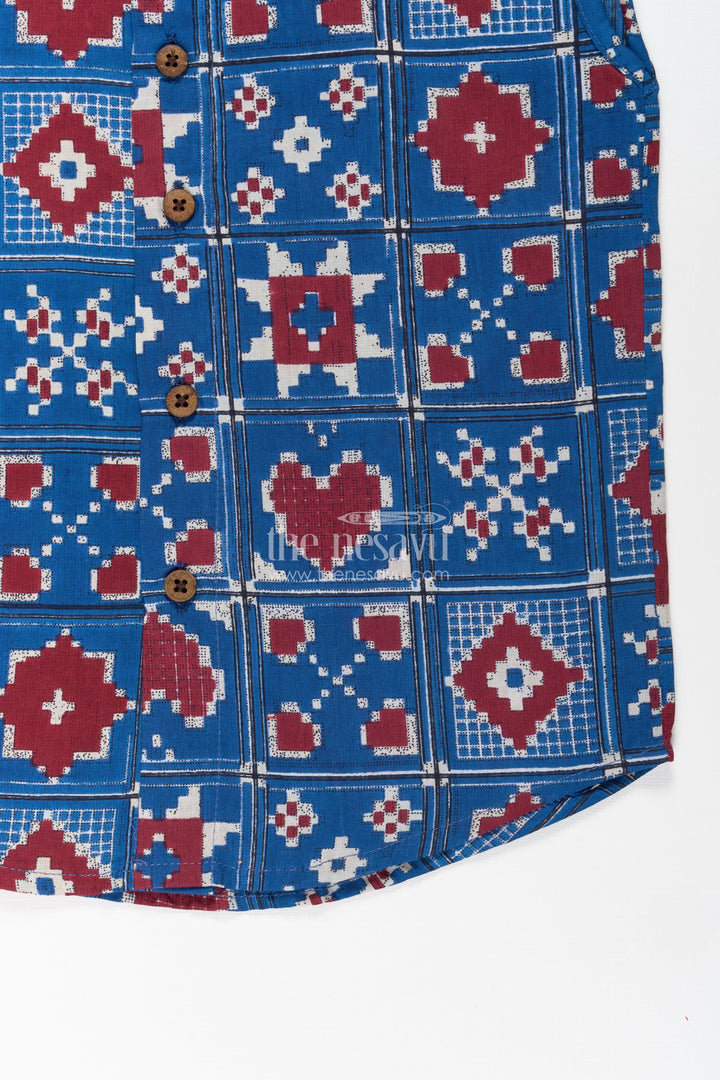 Jabla Online Sleeveless Baby Shirt with Blue and Red Geometric Digital Prints for Boys