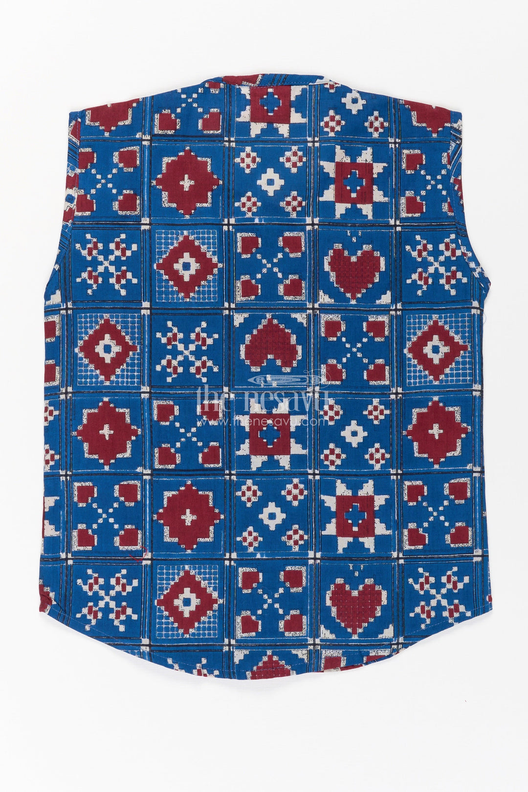 Jabla Online Sleeveless Baby Shirt with Blue and Red Geometric Digital Prints for Boys