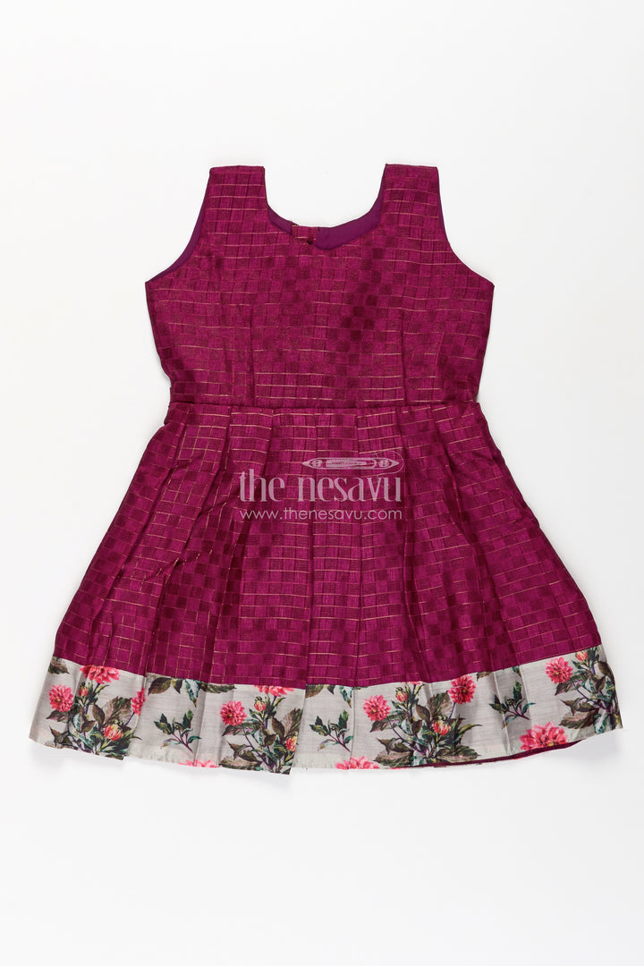 Girls Violet Frock in Silk Cotton with Floral Chanderi Overcoat and Contrasting Skirt Borders