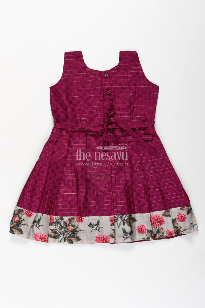 Girls Violet Frock in Silk Cotton with Floral Chanderi Overcoat and Contrasting Skirt Borders