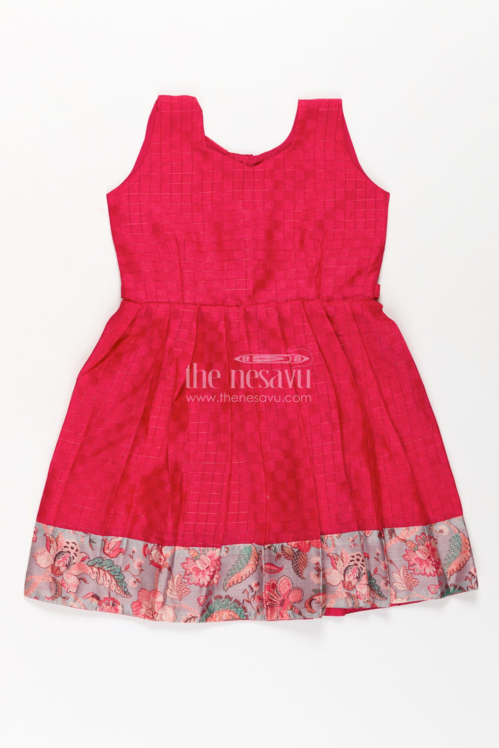 Girls Silk Cotton Red Floral Frock with Printed Chanderi Jacket and Elegant Pleated Skirt