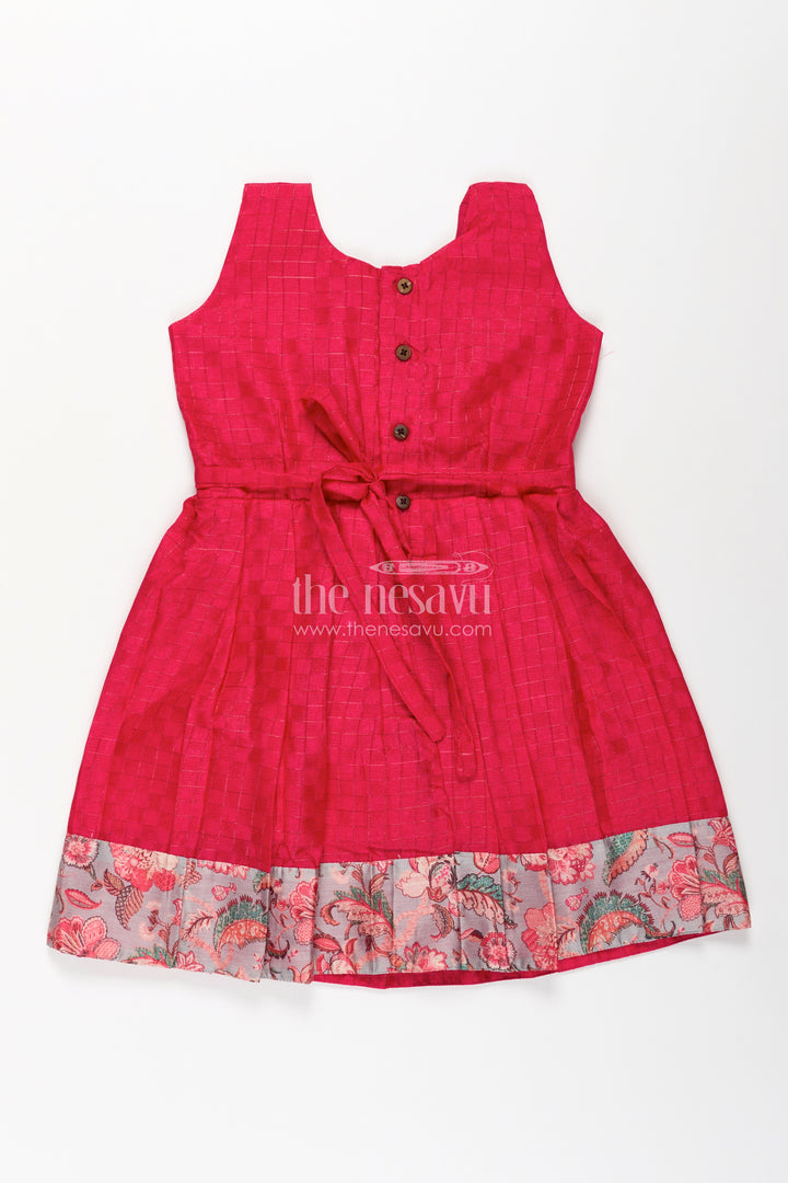 Girls Silk Cotton Red Floral Frock with Printed Chanderi Jacket and Elegant Pleated Skirt