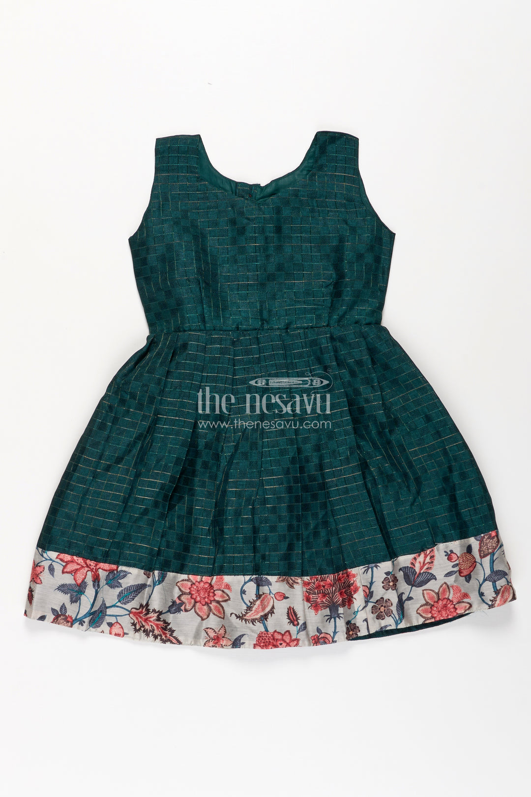 Girls Silk Frock for Baby in Deep Green with Floral Chanderi Jacket and Soft Pleated Skirt