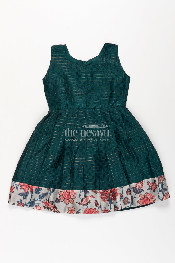 Girls Silk Frock for Baby in Deep Green with Floral Chanderi Jacket and Soft Pleated Skirt