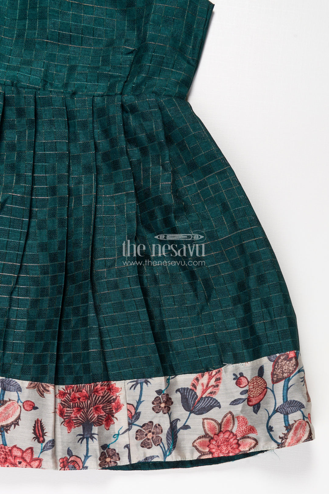 Girls Silk Frock for Baby in Deep Green with Floral Chanderi Jacket and Soft Pleated Skirt