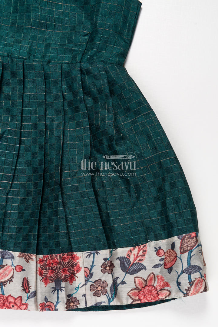 Girls Silk Frock for Baby in Deep Green with Floral Chanderi Jacket and Soft Pleated Skirt