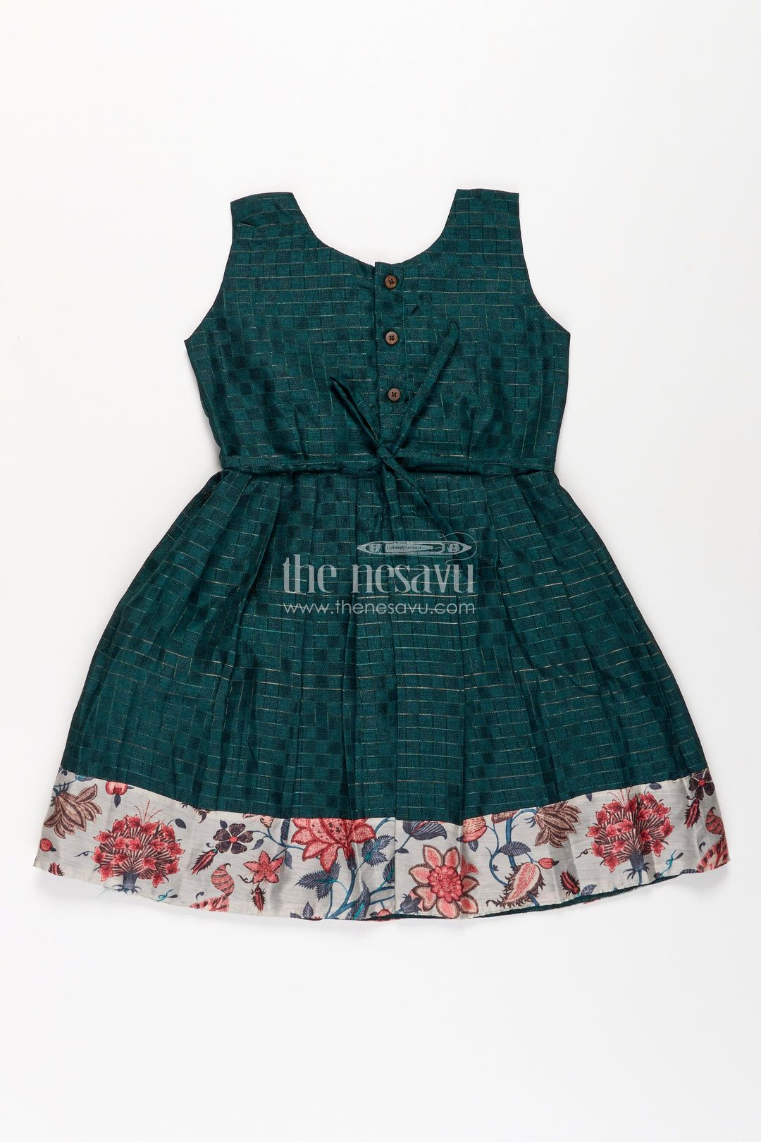 Girls Silk Frock for Baby in Deep Green with Floral Chanderi Jacket and Soft Pleated Skirt