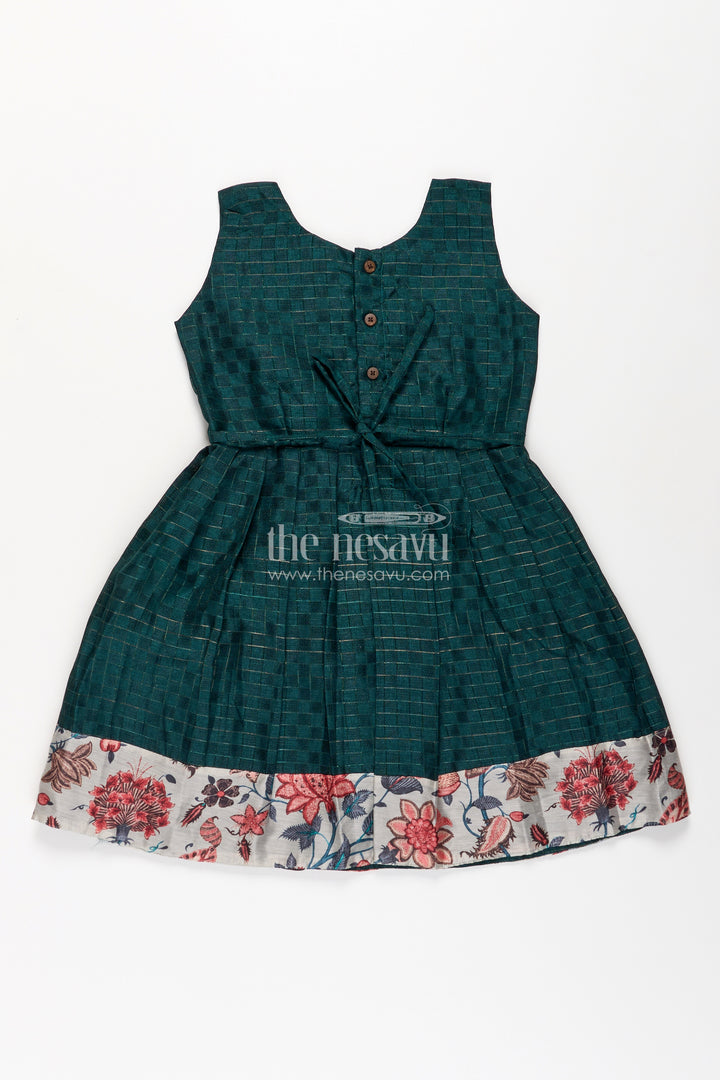 Girls Silk Frock for Baby in Deep Green with Floral Chanderi Jacket and Soft Pleated Skirt