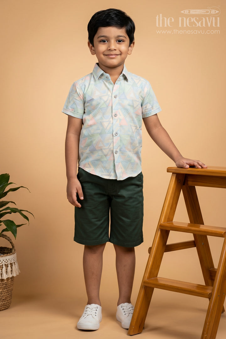 Pastel Prism Boys Casual Shirt and Shorts Ensemble