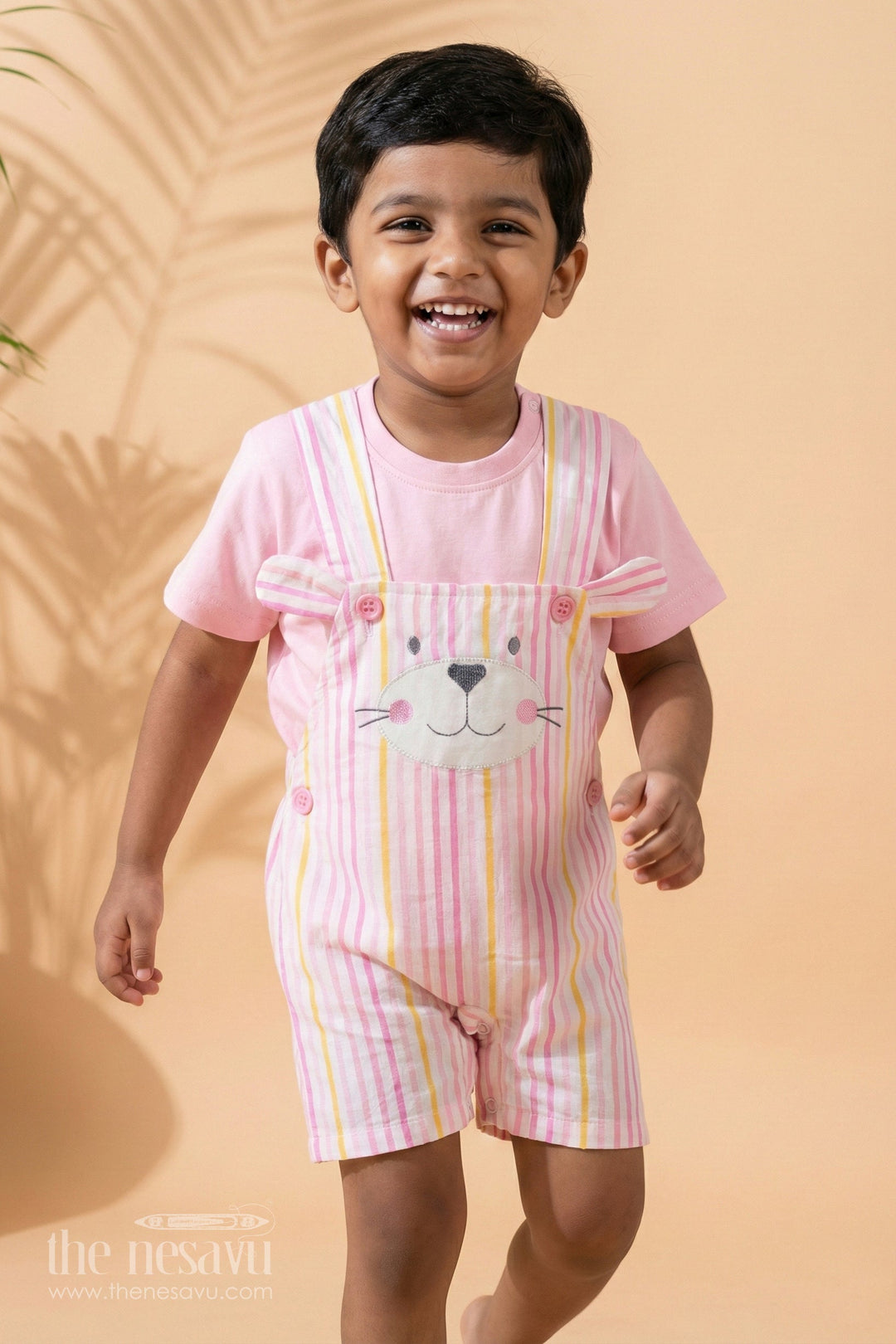Striped Bunny Baby Romper Set Pink