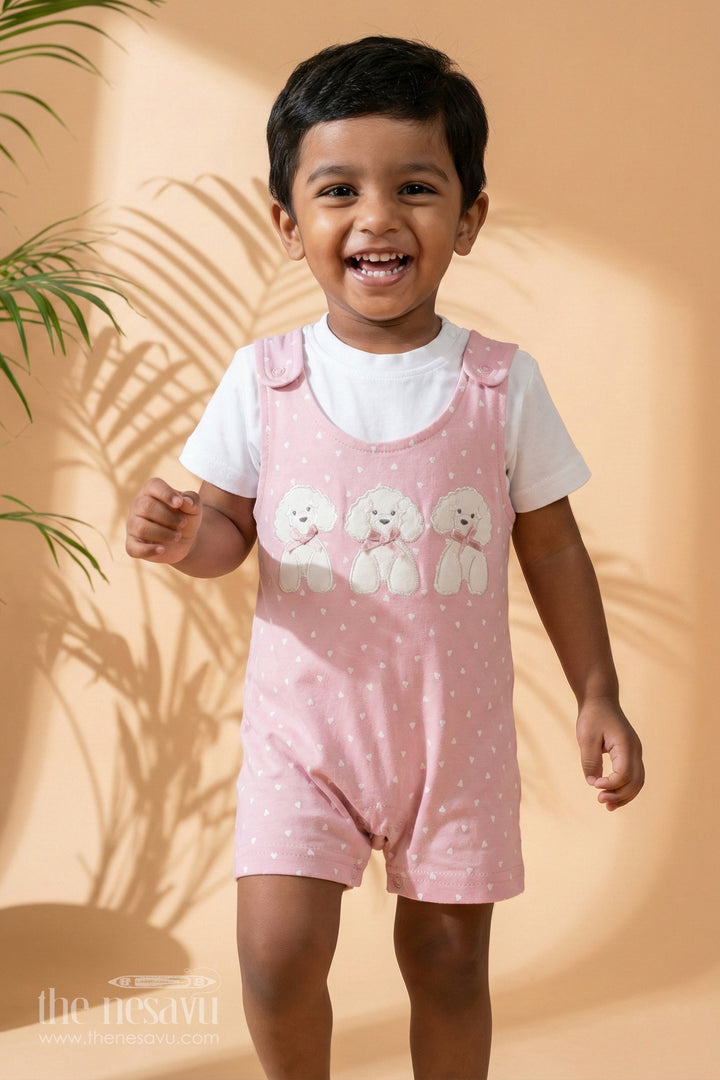 இளஞ்சிவப்பு கரடி எம்பிராய்டரி செய்யப்பட்ட பெண் குழந்தை ரோம்பர்