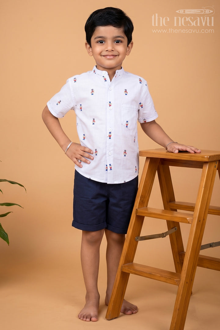 Boys Blue Printed Shirt and Black Shorts Set for Casual Outings