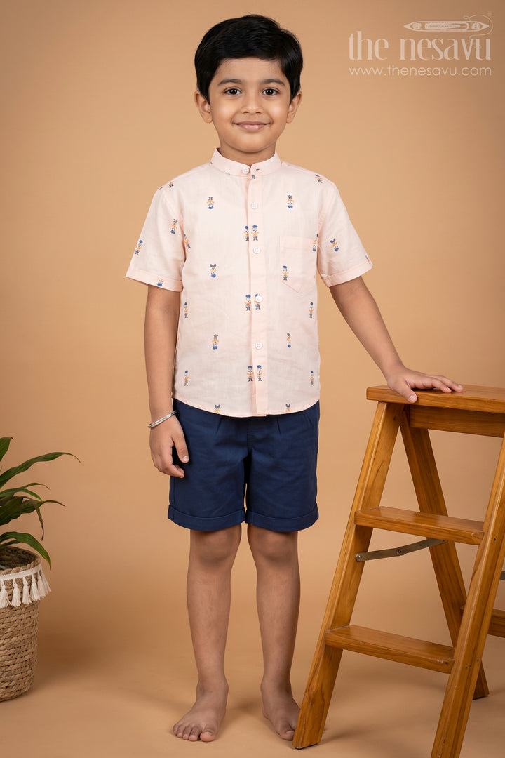 Stylish Boys Shirts Shorts Set with Printed Shirt and Cotton Navy Shorts
