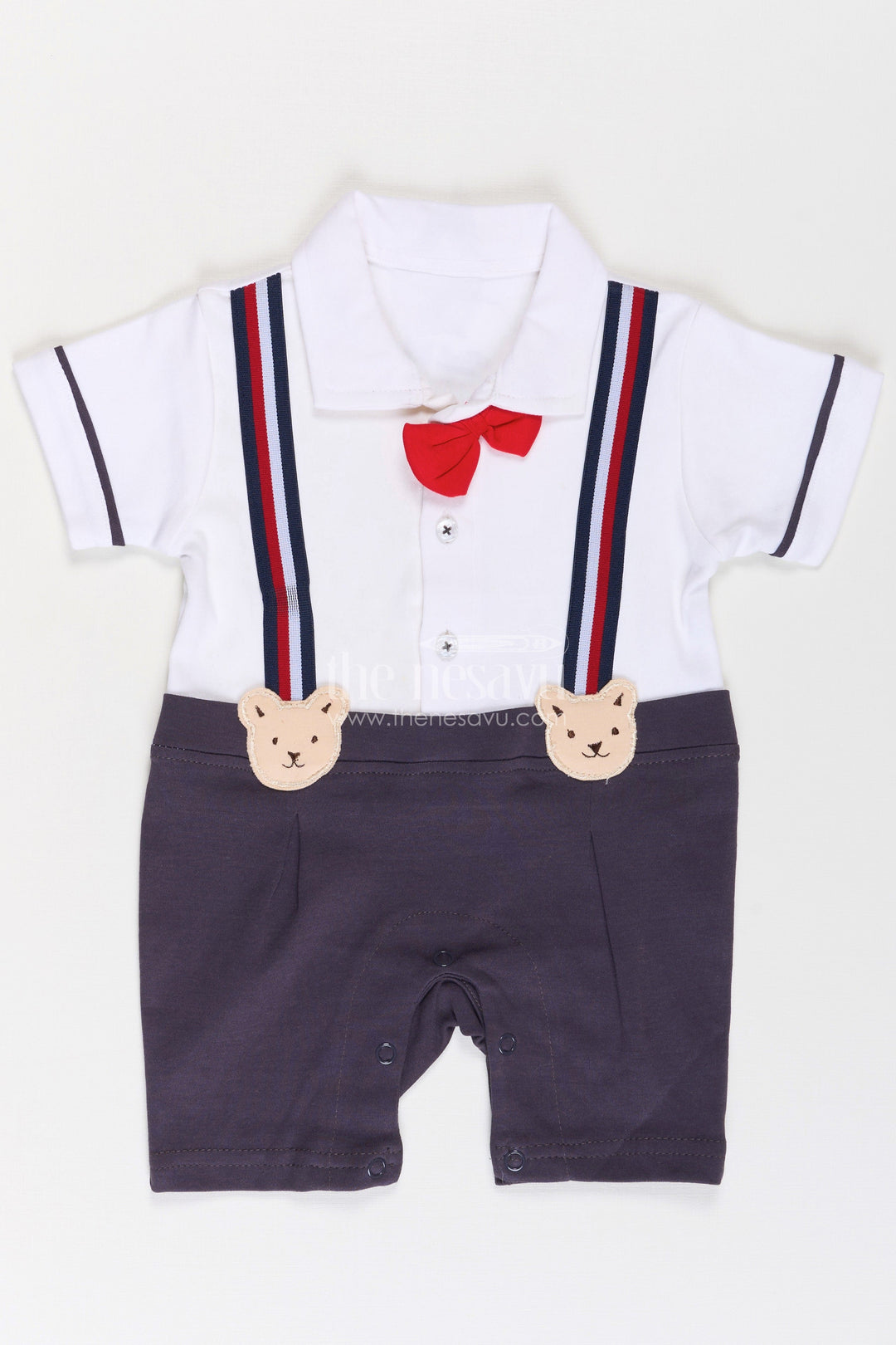 Newborn Dungarees in Soft Cotton with Teddy Bear Details