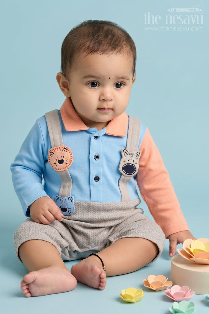Children Dungarees with Playful Animal Prints and Pastel Tones