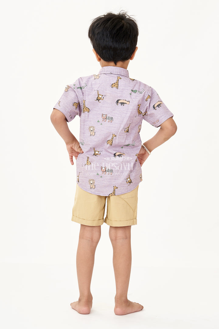 Boys Best Casual Wear Set with Animal Print Shirt White Tee and Mustard Shorts in Cotton