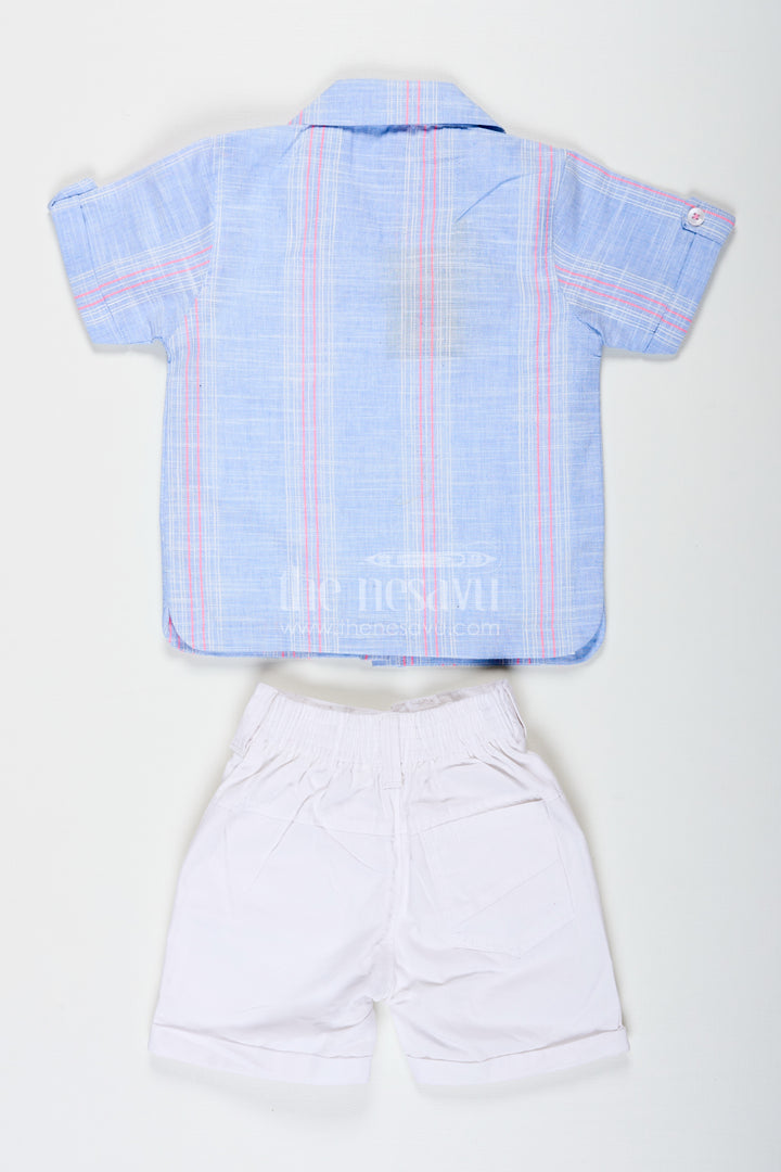 Stripes Design Boys Cotton Casual Outfit with Graphic Tank Top Checked Shirt and Cargo Pocket Shorts