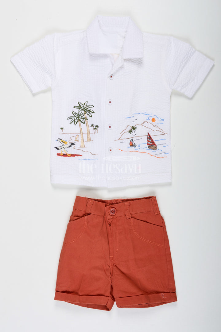 Stripe Design Boys Casual Outfit with Printed Tee and Checked Shirt in Designer Cotton with White Pocket Shorts