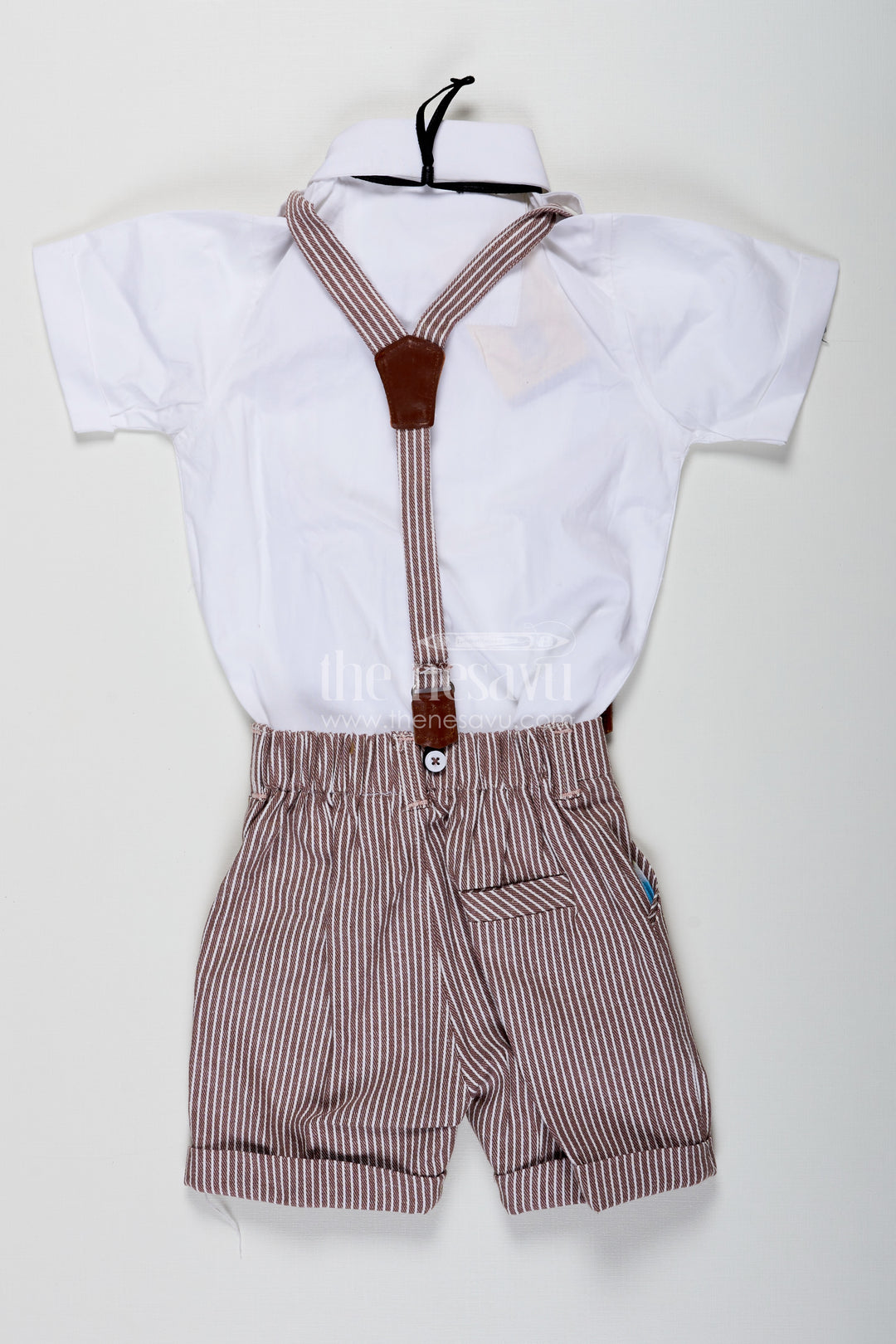 Shirt and Shorts Set for Boys with Pintuck Cotton Shirt Brown Stripe Shorts and Matching Accessories