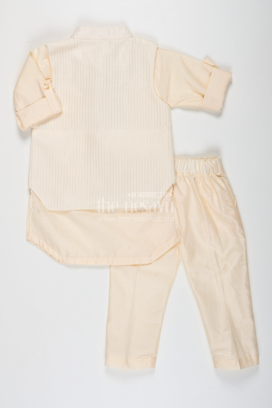 Ivory Kurta Set for Boys in Silk Blend with Designer Brooch Embellishment and Straight-Cut Pants