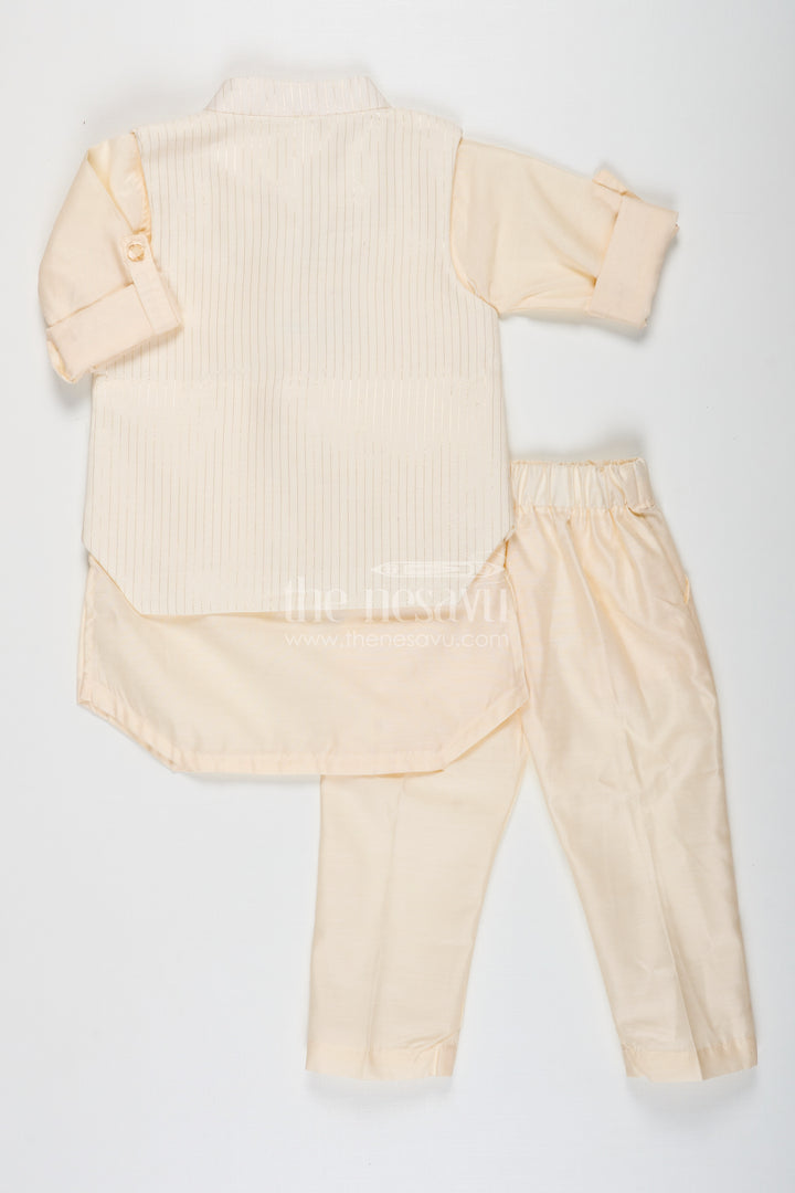 Ivory Kurta Set for Boys in Silk Blend with Designer Brooch Embellishment and Straight-Cut Pants