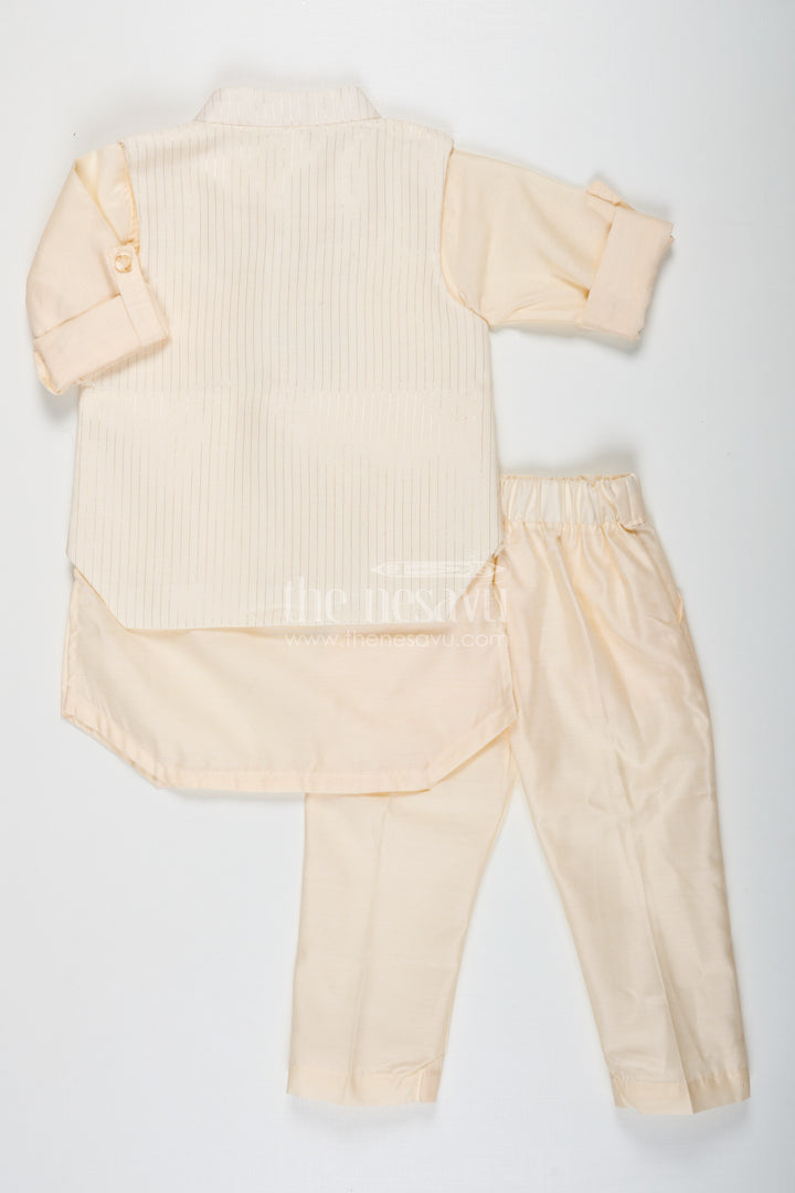 Ivory Kurta Set for Boys in Silk Blend with Designer Brooch Embellishment and Straight-Cut Pants