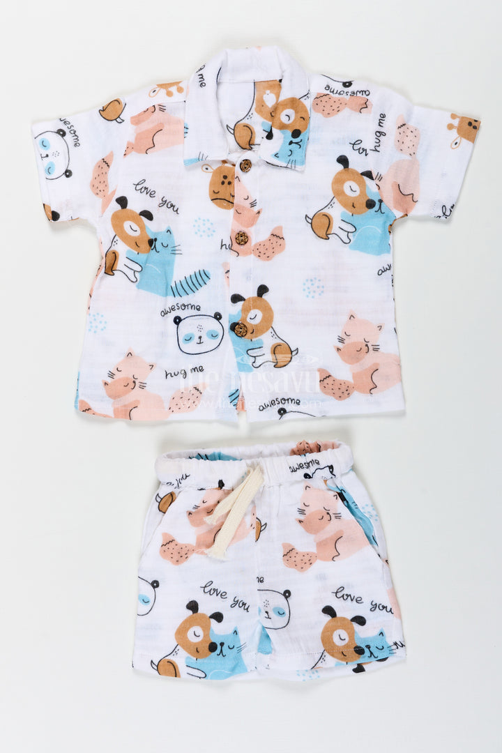 Boys Stylish Solid Casual Shirt Set with Adorable Animal Prints and Soft Muslin Fabric for Everyday Adventures