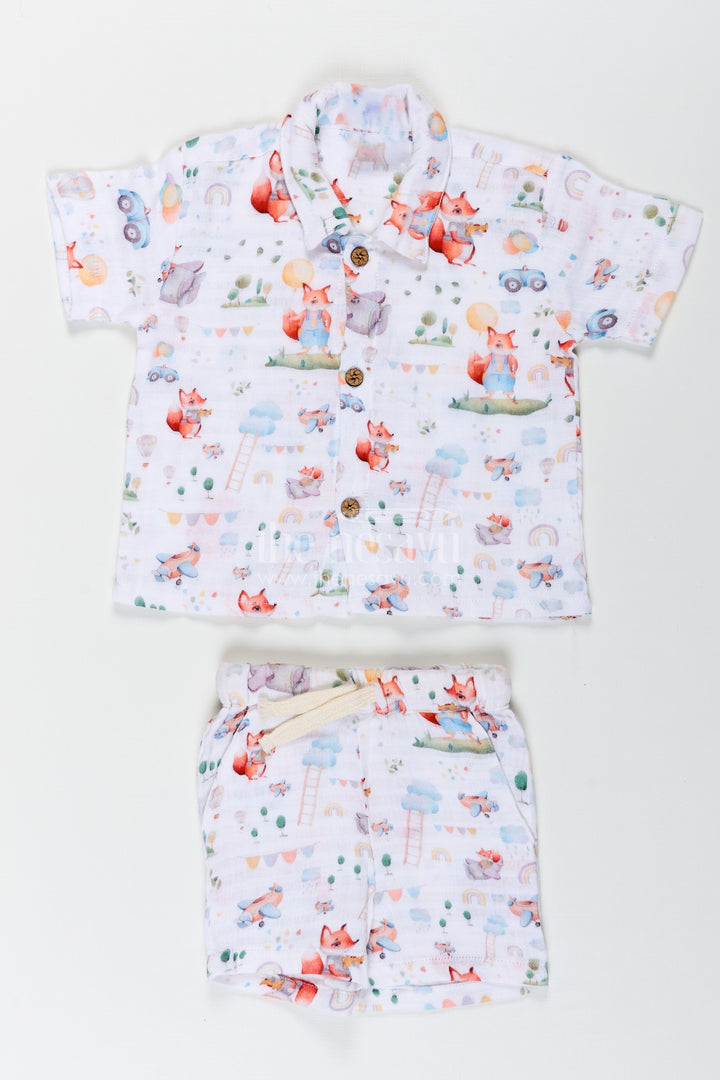 Boys New Fashion Casual Shirts with Fox and Nature Print in Soft Muslin Fabric for Everyday Comfort