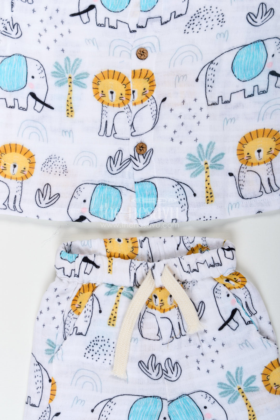 Boys Printed Casual Half Shirt Set with Elephant Safari Theme and Soft Muslin Fabric for Fun Daywear