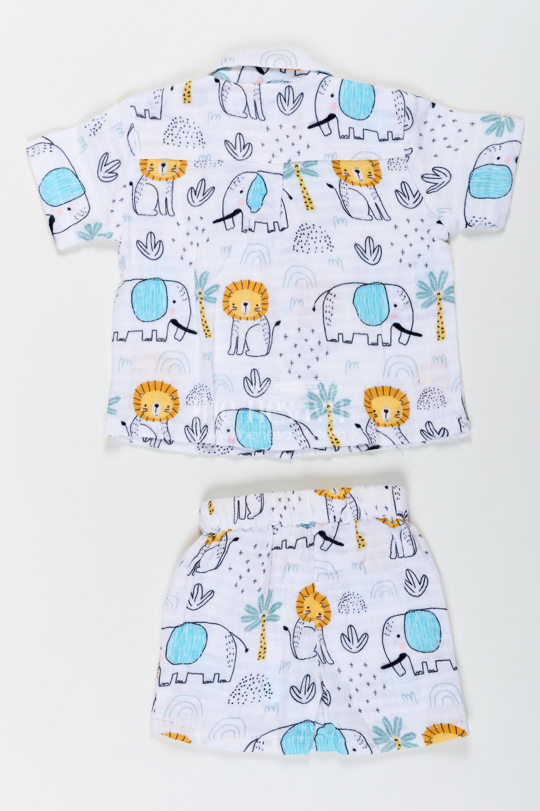 Boys Printed Casual Half Shirt Set with Elephant Safari Theme and Soft Muslin Fabric for Fun Daywear