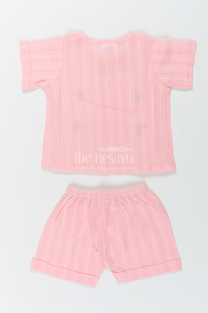 Boys Cotton Suit Set in Soft Pink with Thread Embroidery and Front Button Shirt for Everyday Comfort
