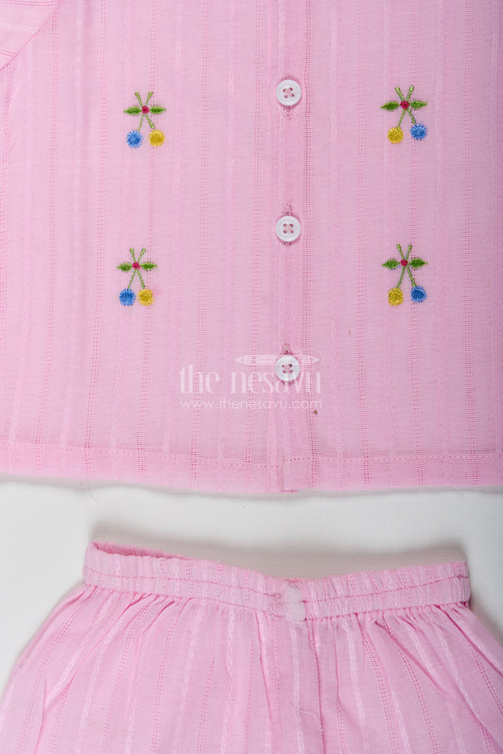 Casual Dress for Birthday in Lavender Cotton with Embroidery Accents and Matching Shorts for Baby Girls