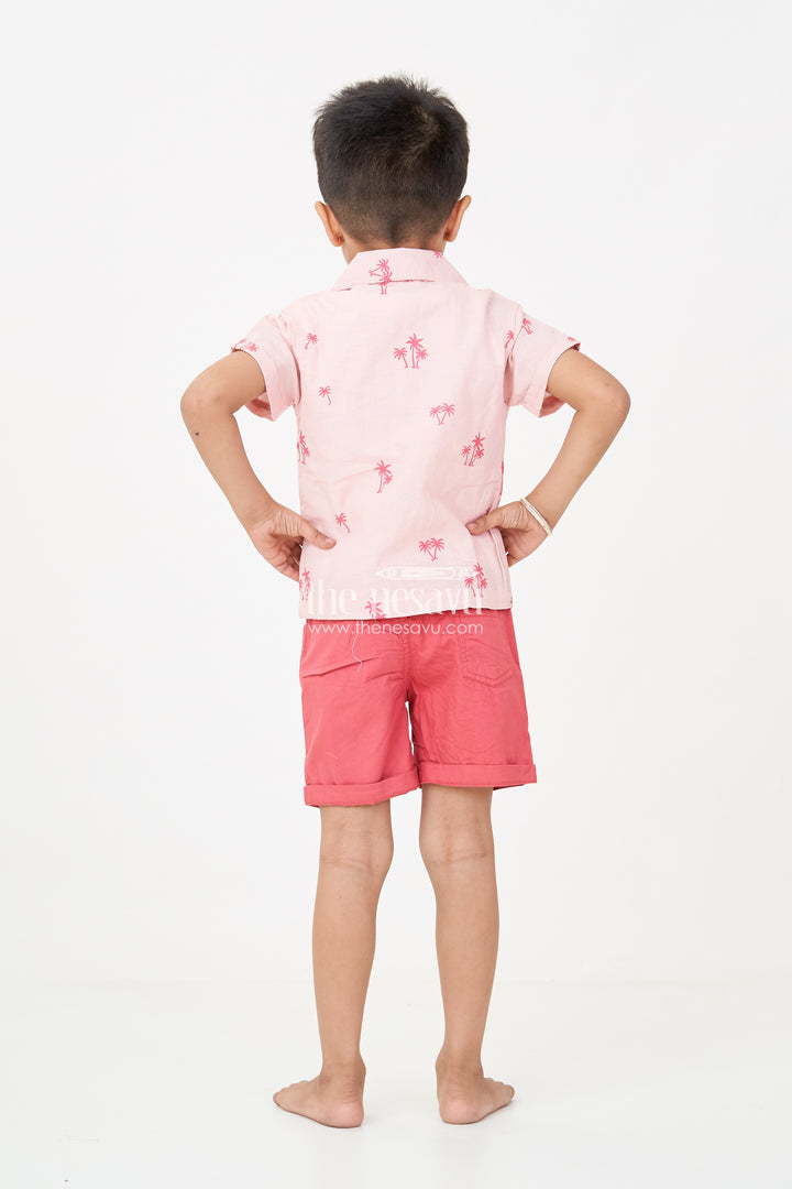 Boys casual outfits with Coral Palm Shirt and Sleeveless Graphic Tee for Playful Summer Style