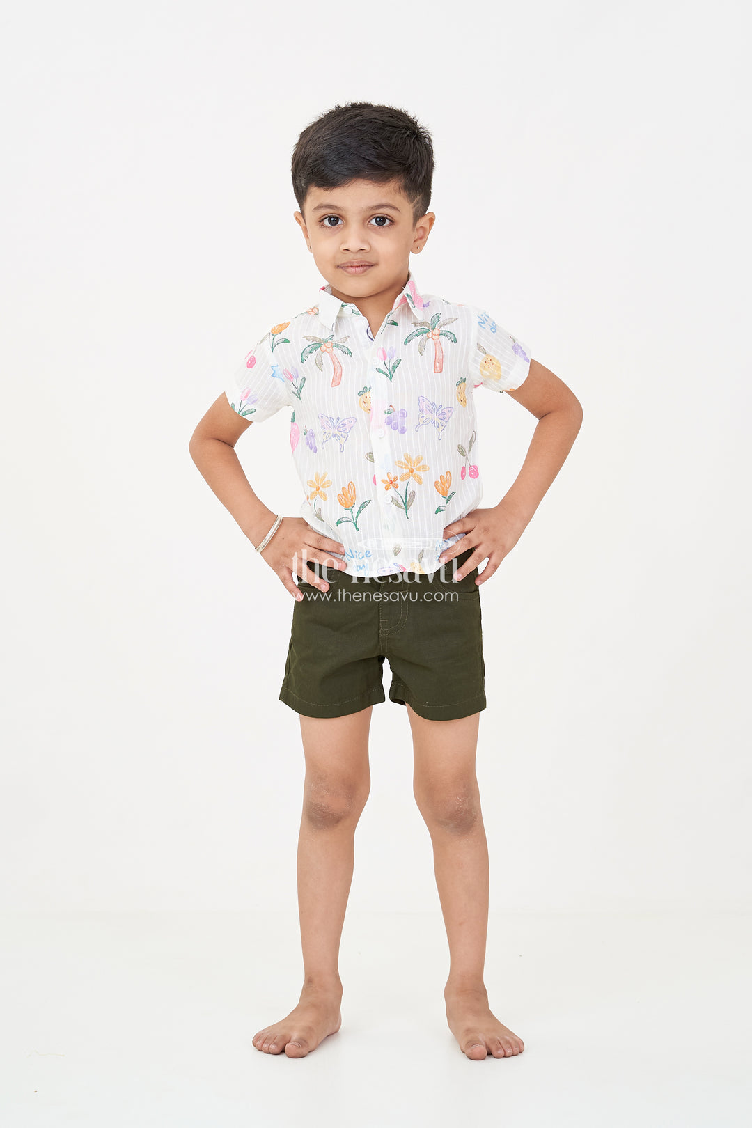 Boys casual summer wear Set with Digital Printed Shirt and Solid Black Shorts for a Fun Sunny Day