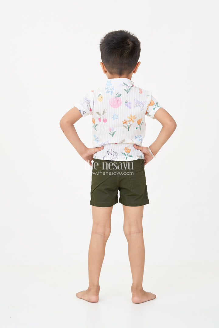 Boys casual summer wear Set with Digital Printed Shirt and Solid Black Shorts for a Fun Sunny Day